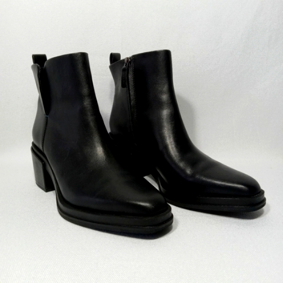 FRANCO SARTO Womens Dalden Black Leather Chunky Heel Ankle Boot Size 9.5 - Picture 3 of 12